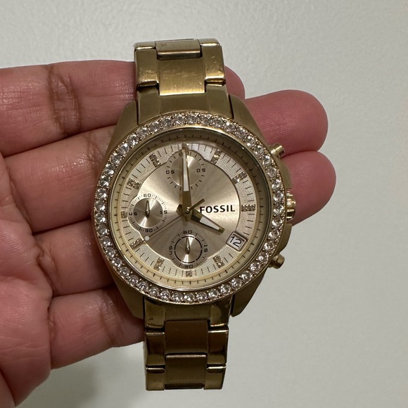 Fossil Women\'s Gold Chronograph Watch with Crystal Bezel main image 4